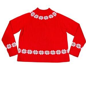 Christmas wool blend floral knitted sweater, red Wmn Sz XS, Bright holiday, gift